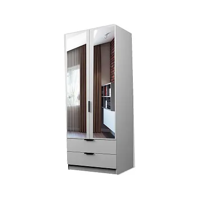 картинка Шкаф ЭКОН распашной 2-х дверный с 2-мя ящиками с полками и штангой с 2-мя зеркалами от магазина КУПИ КУПЕ